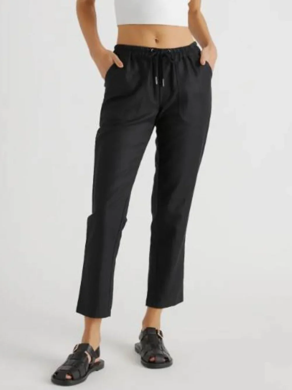 Quince Cotton Linen Twill Straight Leg Pants Army Green Size S